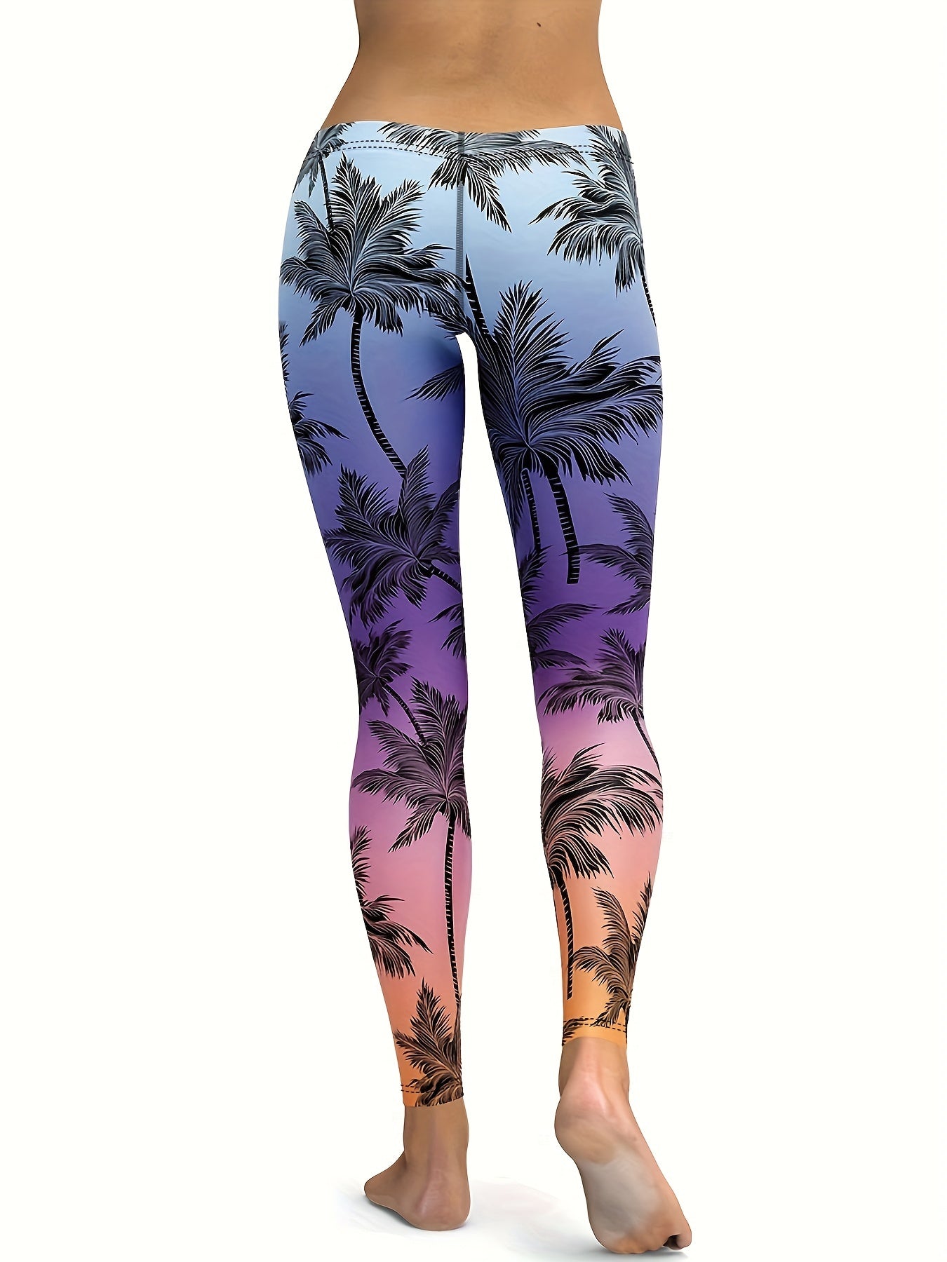 Coconut Tree Print Skinny Yoga Running Trousers