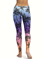 Coconut Tree Print Skinny Yoga Running Trousers