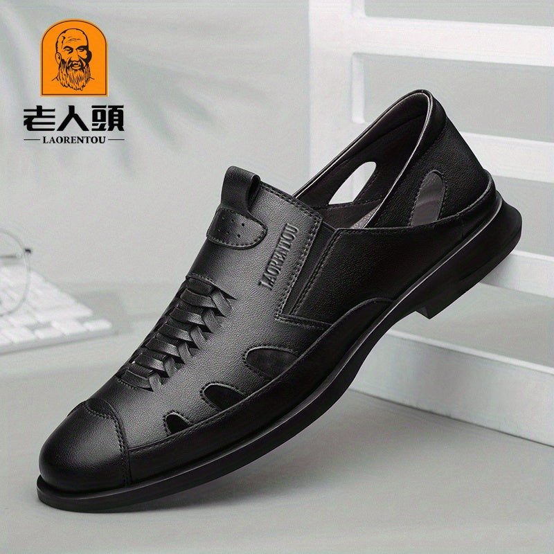 LAORENTOU Men's Leather Beach Sandals Non Slip Comfy Summer Shoes