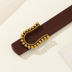 Vintage Geometric Buckle Belt Coffee PU Leather Dress Coat Girdle