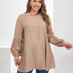 Oversized Tunic Lantern Sleeve Blouse Women's Plus Loose Fit Shirt
