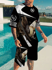 Rooster Pattern Mens 2 Piece Outfits T-shirt & Shorts Set For Summer