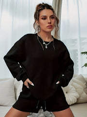 Women's Plain Sweatshirt & Shorts 2 Piece Set