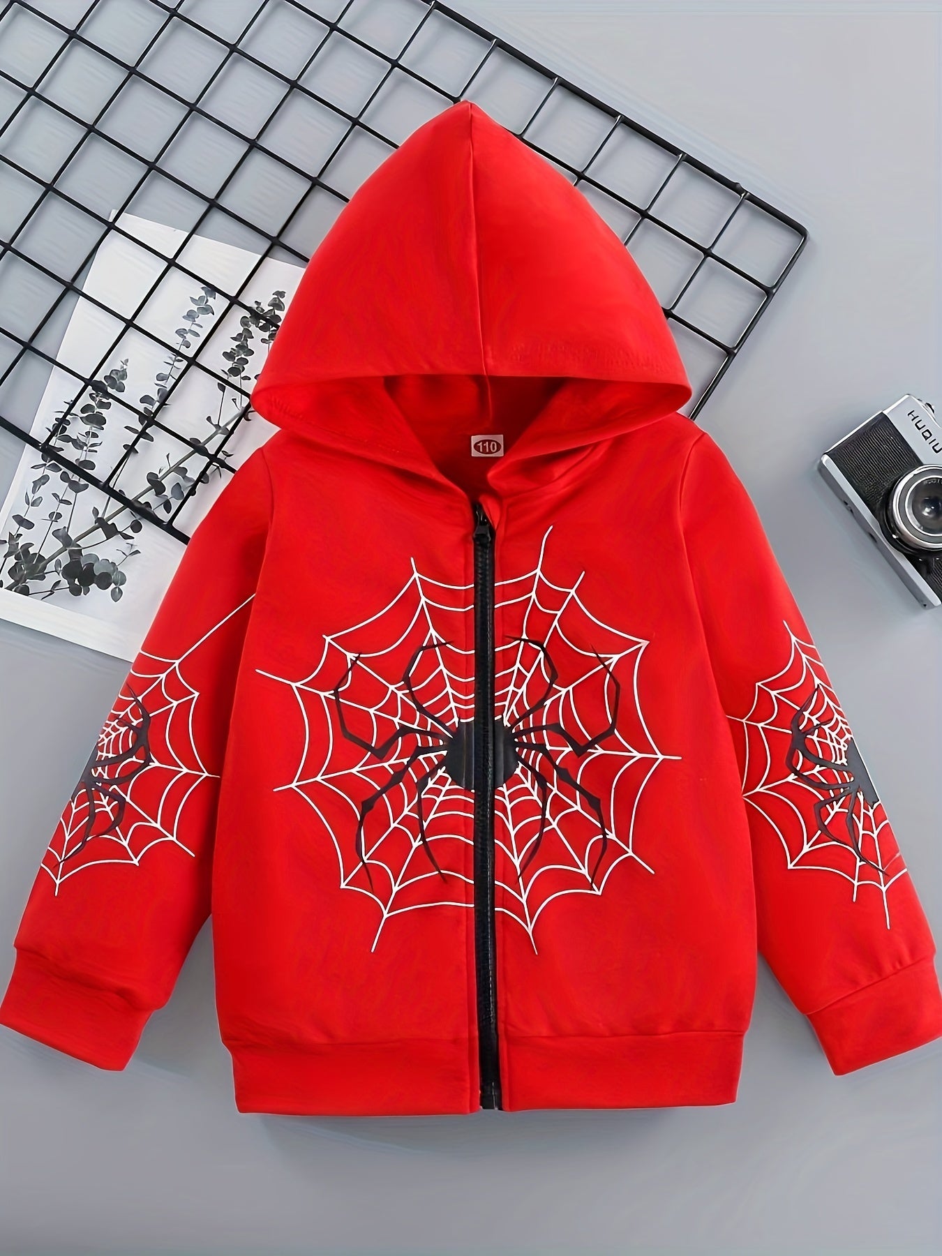 Spider Graphic Print Boys Zip Up Hooded Sweatshirt Casual Long Sleeve