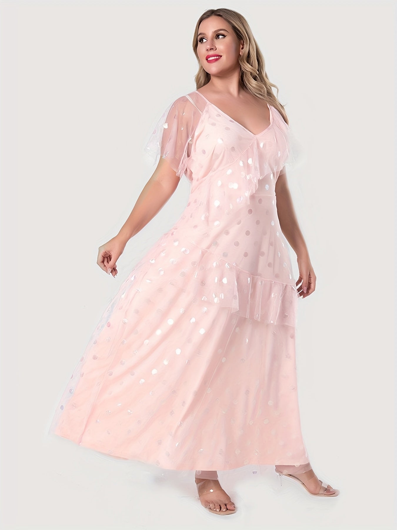 Women's Dot Contrast Mesh Layered Party Dress