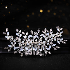 Silvery Faux Pearl Crystal Wedding Hair Comb Bridal Headpiece