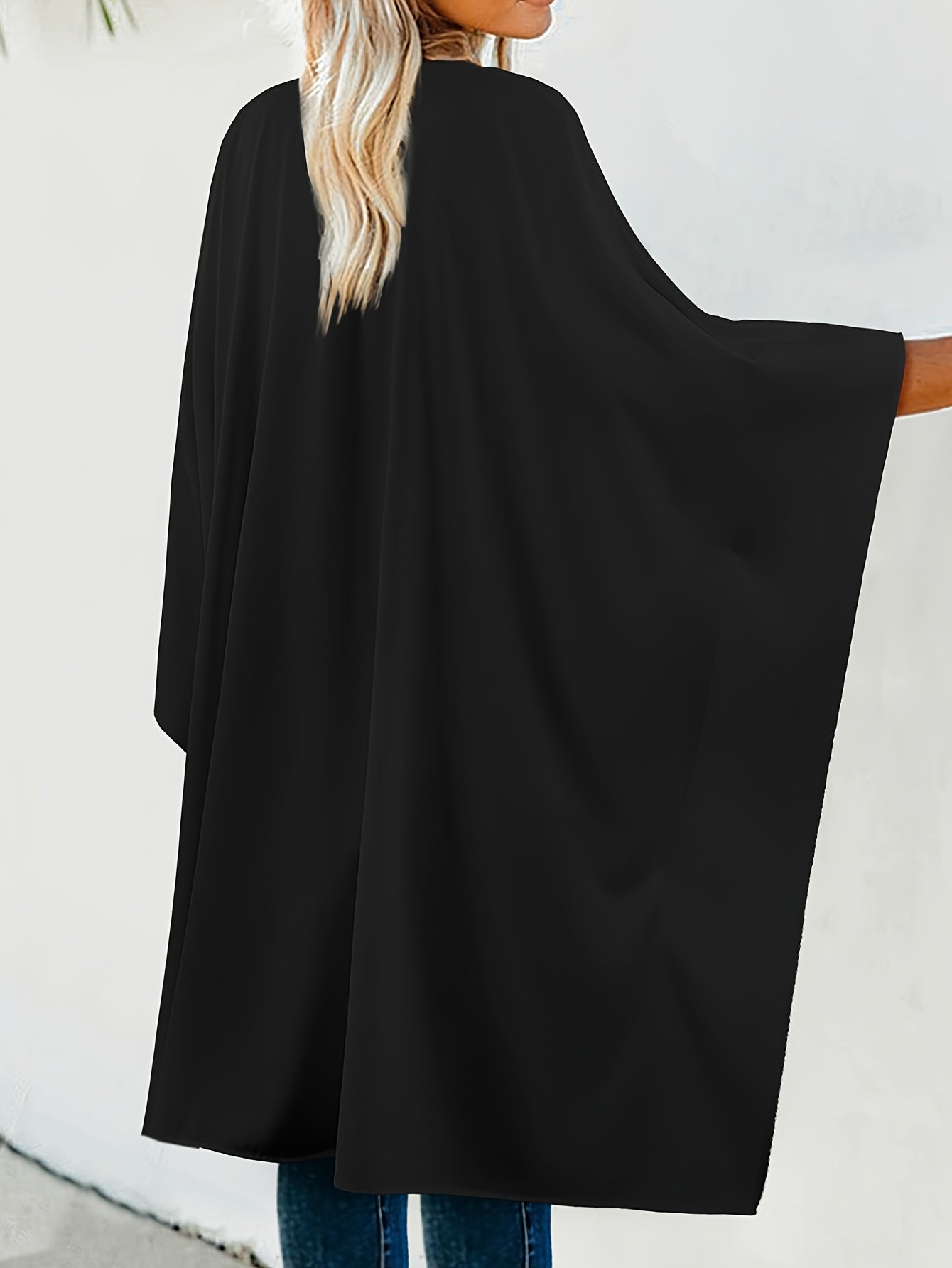Solid Batwing Sleeve Kimono Cover Up