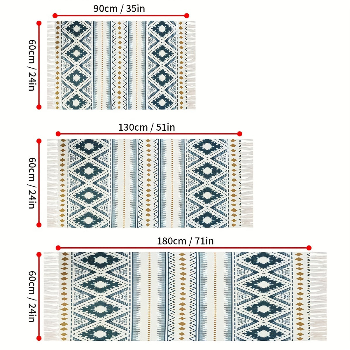 Boho Handwoven Linen Area Rug With Tassels Absorbent Bath Rug