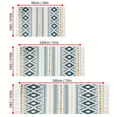 Boho Handwoven Linen Area Rug With Tassels Absorbent Bath Rug