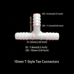 5pcs T Style Tee Connectors Hose Barb Fitting 3 Way Plastic Tubing Joint