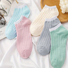 5 Pairs Vertical Striped Low Cut Cotton Ankle Socks