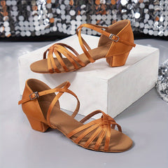 Women's Satin Latin Dance Shoes Non Slip Professional Medium Heel