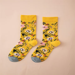 Cartoon Print Graphic Crew Socks Floral One Size Women's Socks