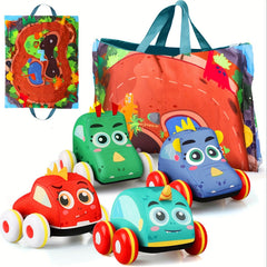 Dino Pull Back Cars for Toddlers 18-36 Months - Plush Toy Cars for Baby