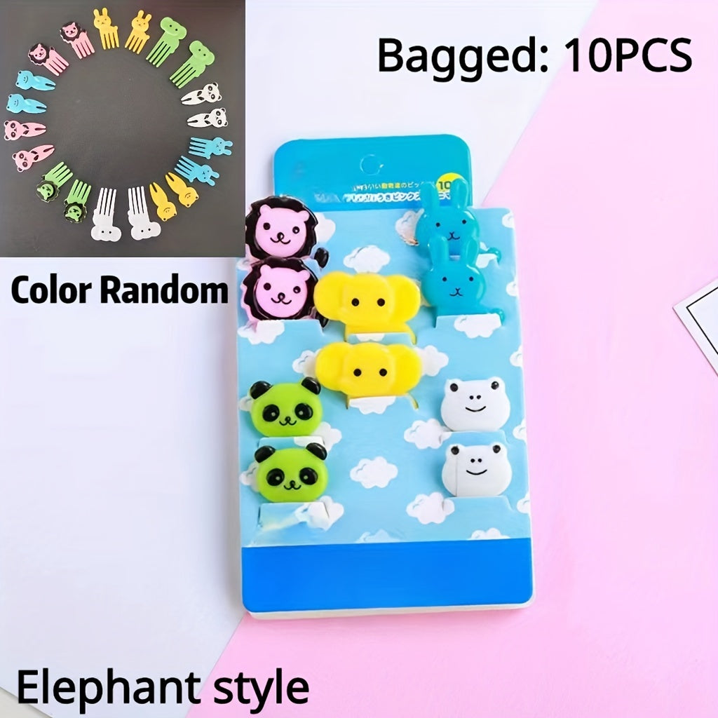 10pcs Mini Cartoon Animal Fruit Forks for Bento Lunch and Party