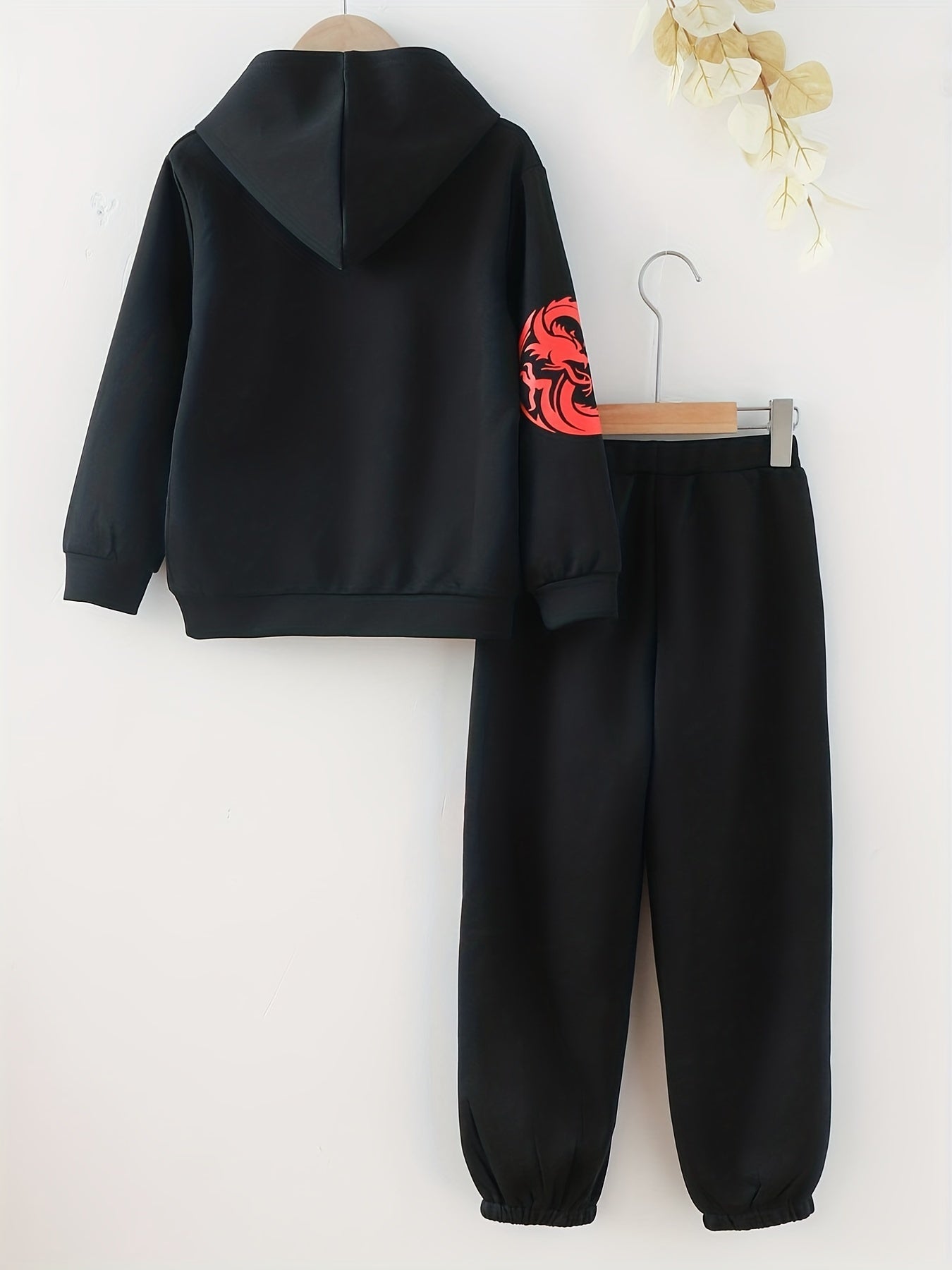 Dragon Print Hoodie & Sweatpants Set for Boys, Spring/Autumn Casual Outfit