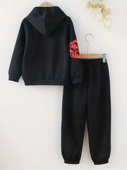 Dragon Print Hoodie & Sweatpants Set for Boys, Spring/Autumn Casual Outfit