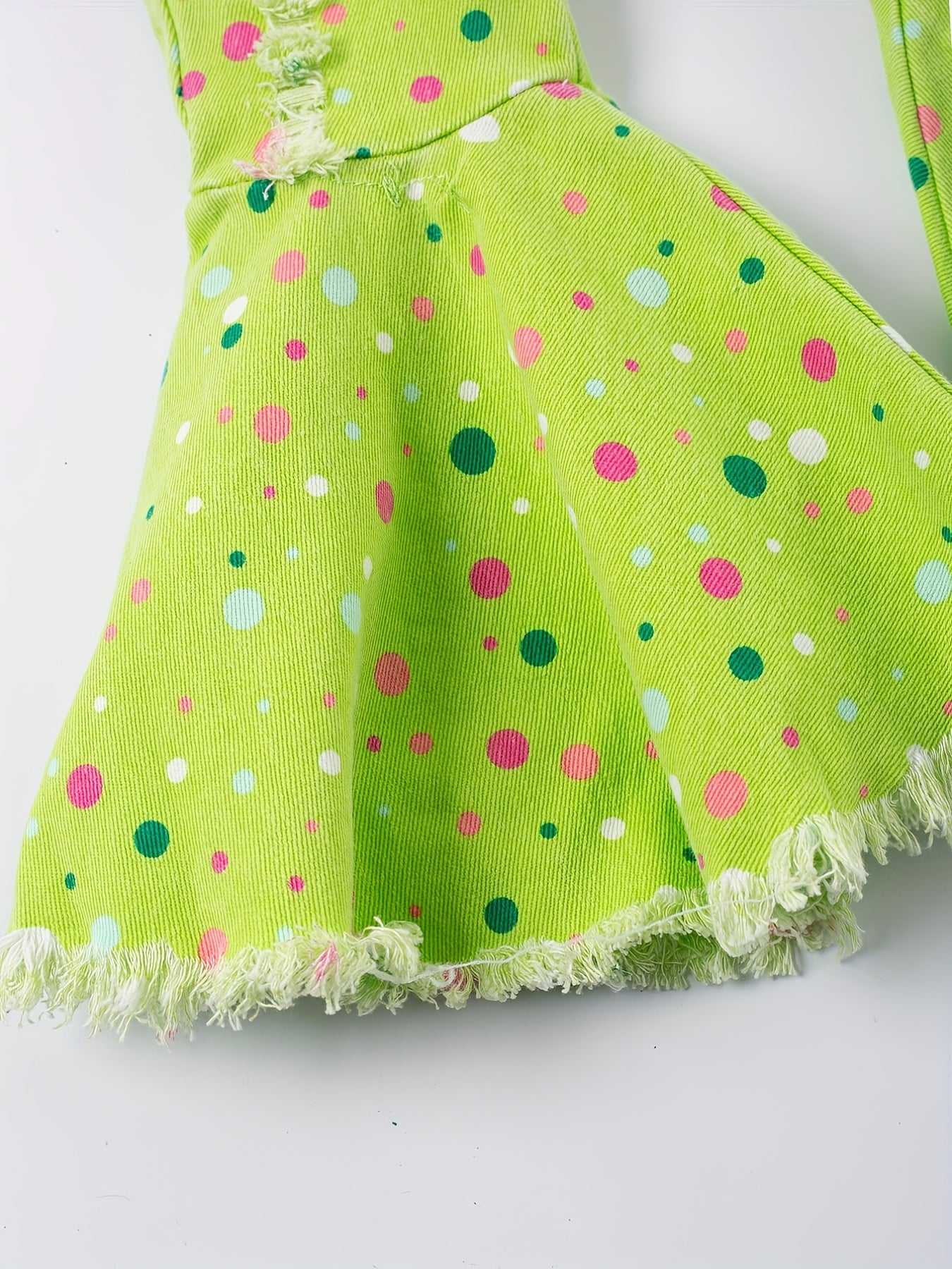 Toddler Girls Polka Dot Ripped Jean Flare Pants Set