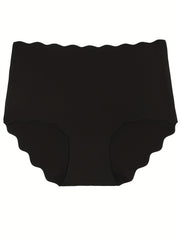 Seamless Solid Briefs Scallop Trim Panties