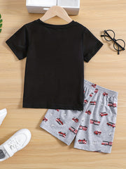 Boys Fire Truck Print T shirt & Shorts Set