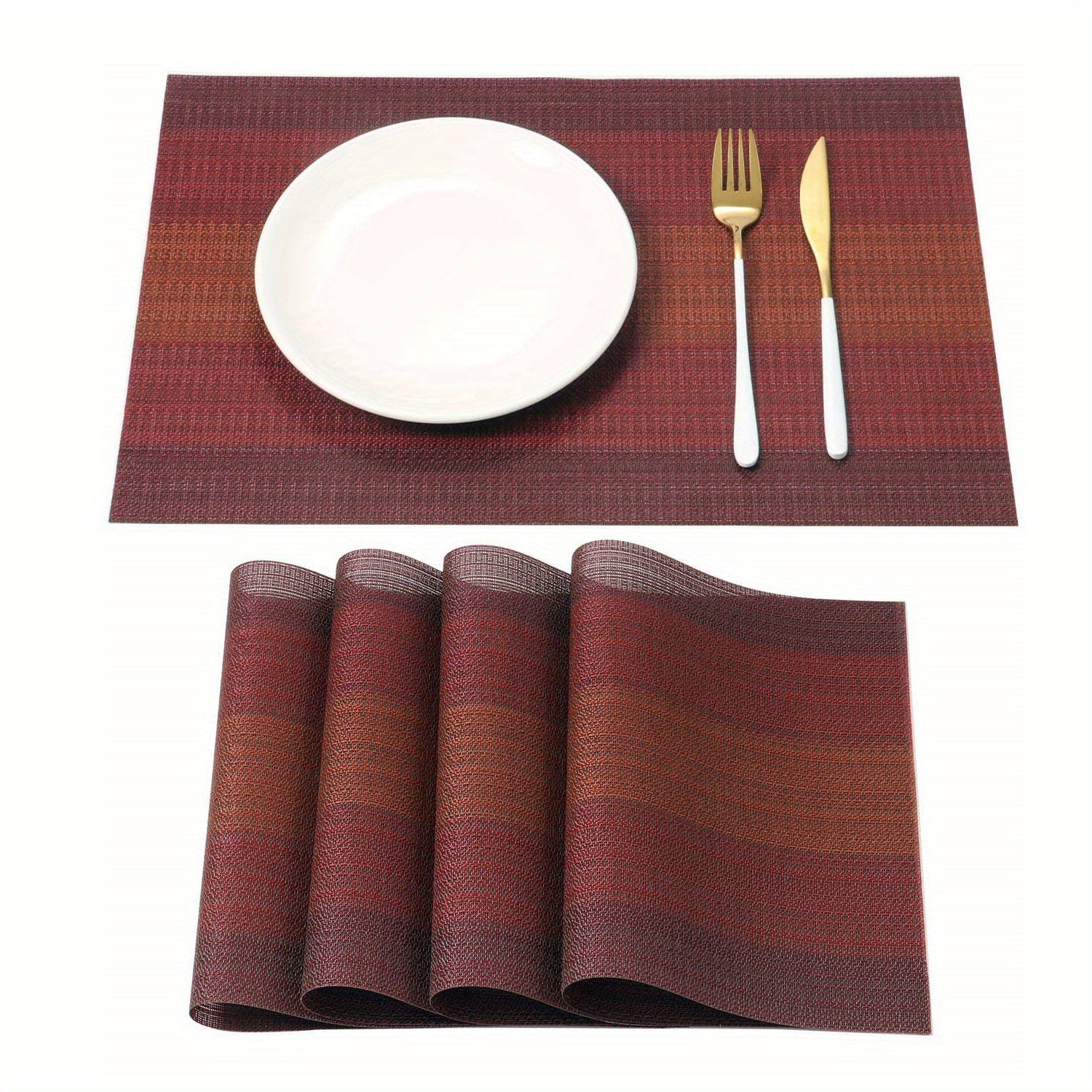 6pcs PVC Woven Striped Placemat Waterproof Anti-skid Heat Insulation Pad