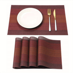 6pcs PVC Woven Striped Placemat Waterproof Anti-skid Heat Insulation Pad