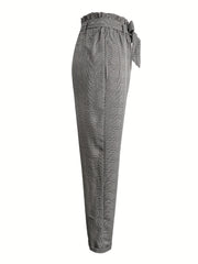 Plaid Print Belted Tapered Pants Paper Bag Waist