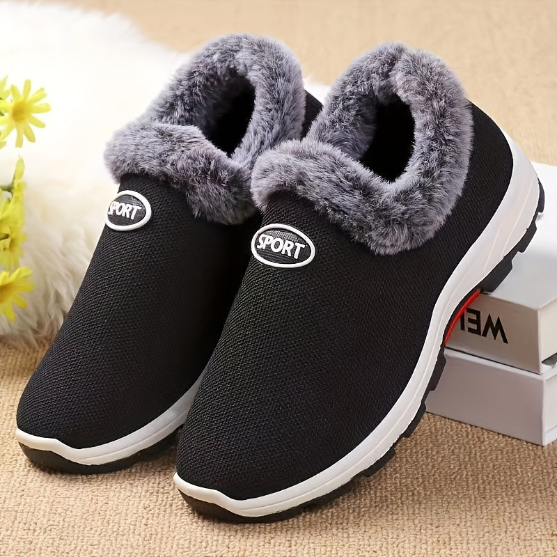 Women's Letter Patched Faux Fur Lined Snow Boots
