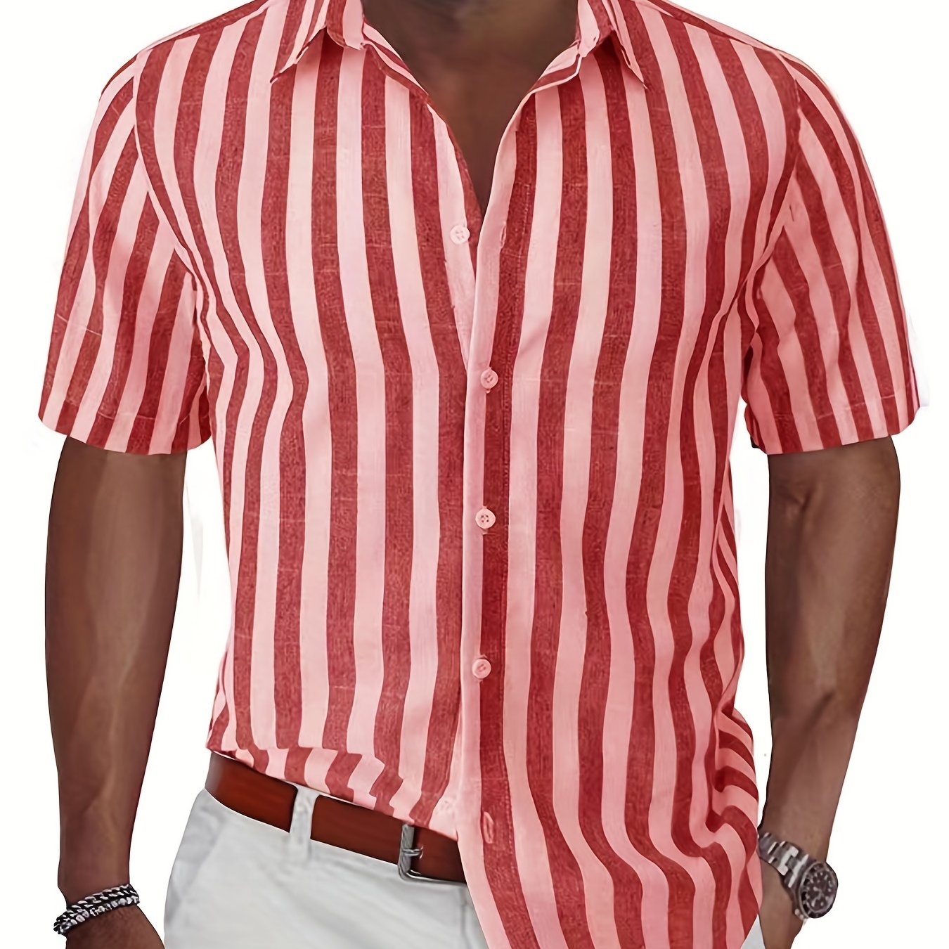 Stripe Print Men's Casual Short Sleeve Shirt