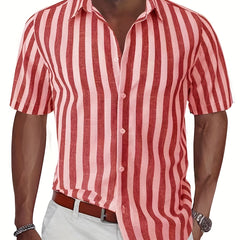 Stripe Print Men's Casual Short Sleeve Shirt