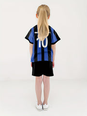 Girls Striped Letter & Number Print 2pcs Jersey Tee & Shorts Set