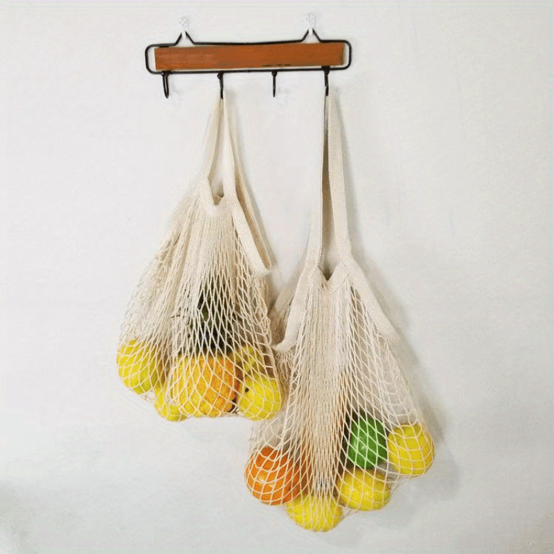 2pcs Reusable Mesh Grocery Bag for Fruits and Vegetables Long and Short Handles