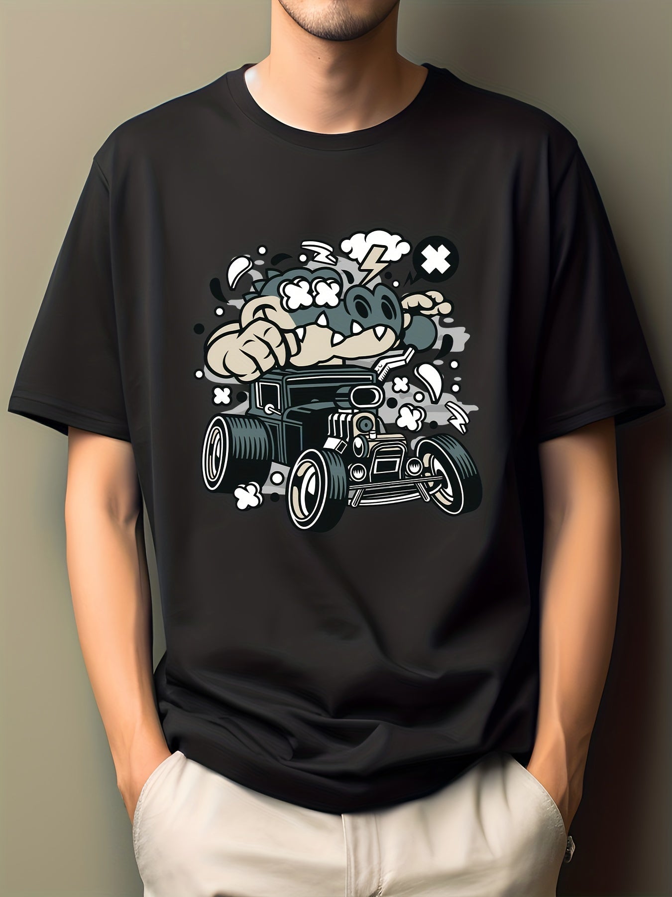Men's Hip Pop Cartoon Print Tee Active Casual Slightly Stretch Crew Neck T shirt