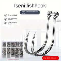 100pcs Stainless Steel Fish Hooks & Storage Box Fishing Accessories