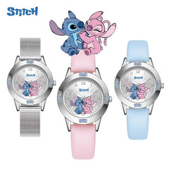 Stitch Cartoon Quartz Watch for Women Digital Display Steel Band