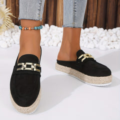 Women's Platform Espadrille Mules Round Closed Toe Slip On Shoes