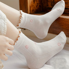 5 Pairs Floral Print Mesh Socks Thin Mid Tube Women's Stockings & Hosiery