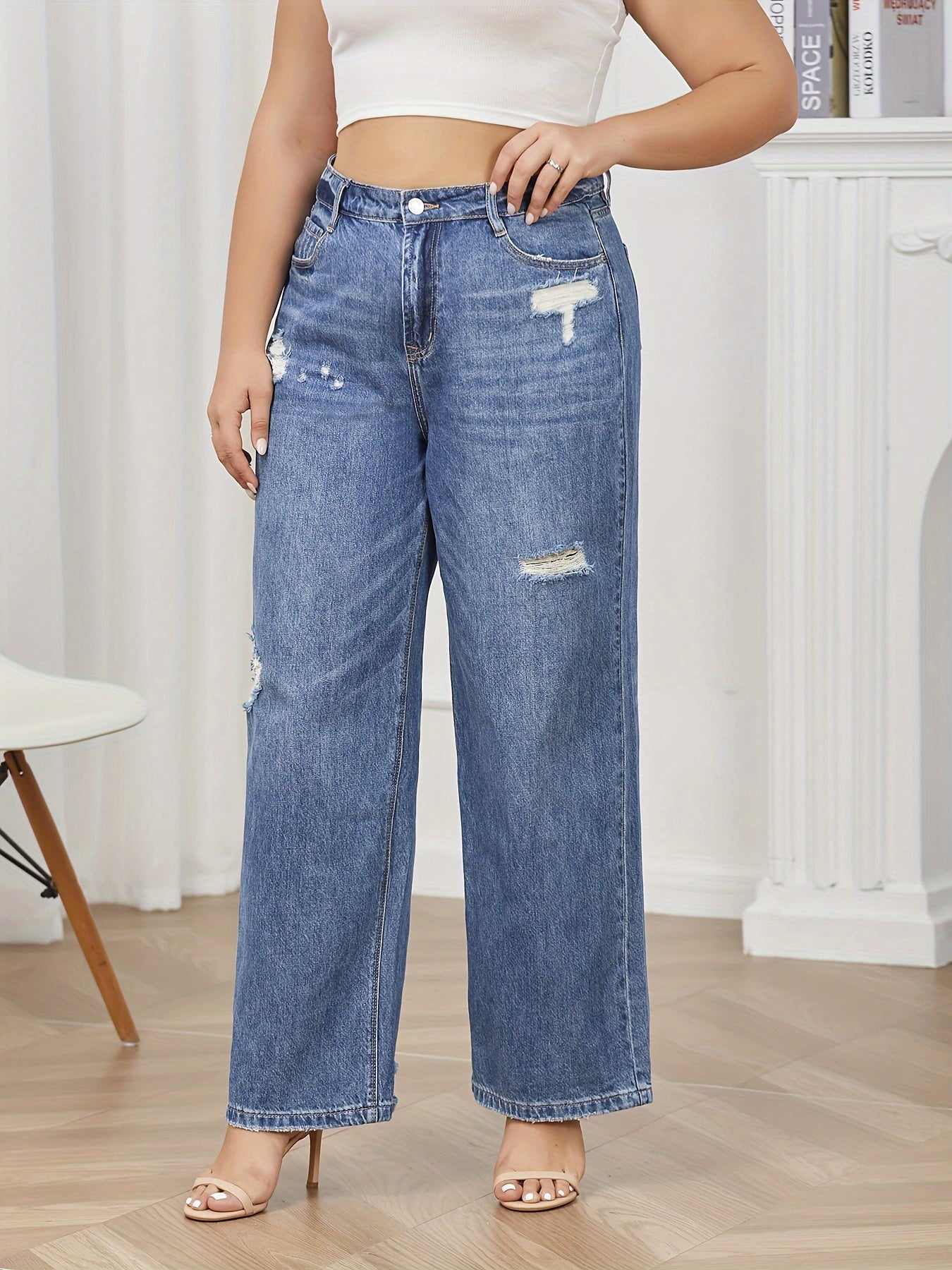 Casual High Rise Wide Leg Jeans