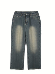 Vintage Distressed Jeans Men's Casual Straight Leg Denim Pants