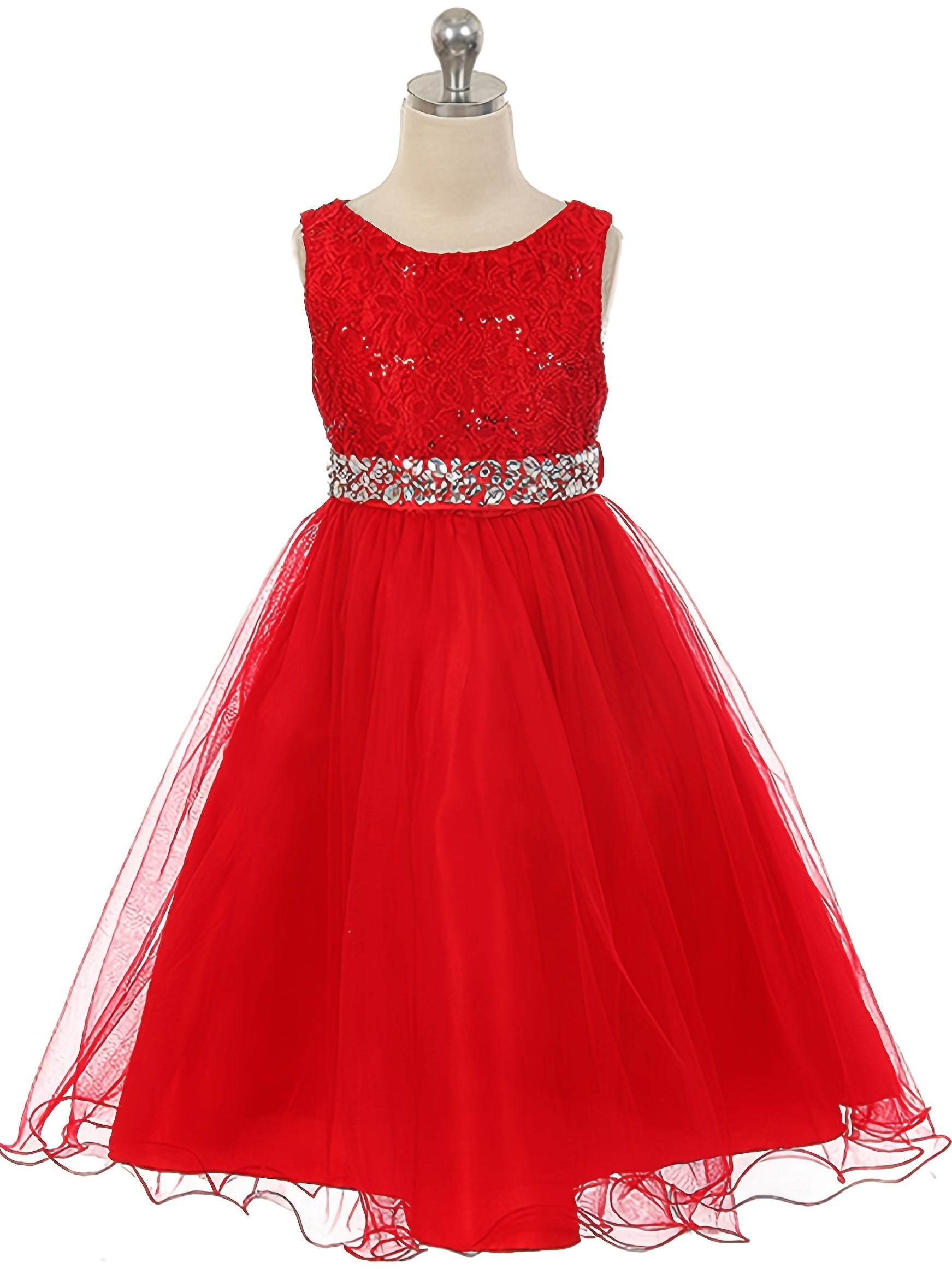 Rhinestone Waistband Sleeveless Formal Dress For Wedding Flower Girl