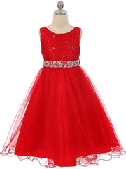 Rhinestone Waistband Sleeveless Formal Dress For Wedding Flower Girl