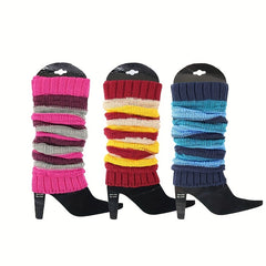 Colorblock Knitted Leg Warmers Knee High Socks Stockings & Hosiery