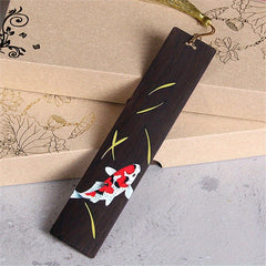 Chinese Style Koi Carp Sandalwood Bookmark Tassel Pendant Lucky Book Mark