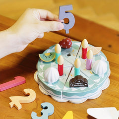 Wooden Birthday Cake Toy Set with Fruit Cream Numbers 1-5 and Candles