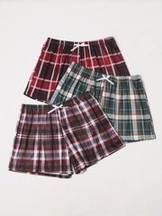 3 Pack Plus Size Plaid Print Lounge Shorts Set