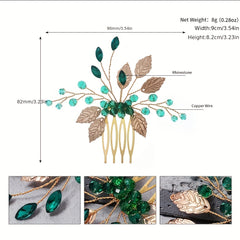 Green Crystal Leaf Charm Hair Comb Bridal Wedding Headwear