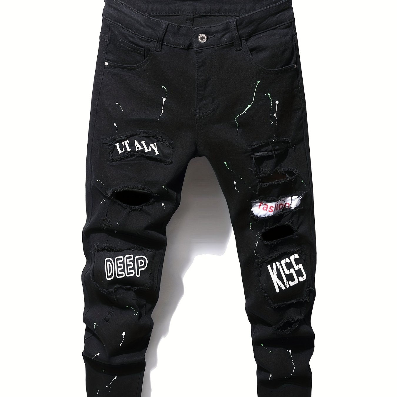 Slim Fit Patchwork Jeans High Stretch Denim Pants