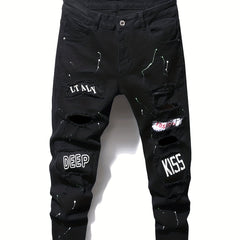 Slim Fit Patchwork Jeans High Stretch Denim Pants
