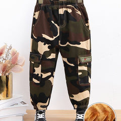 Boys Camo Cargo Pant Plush Warm Winter Trousers Kids Clothes