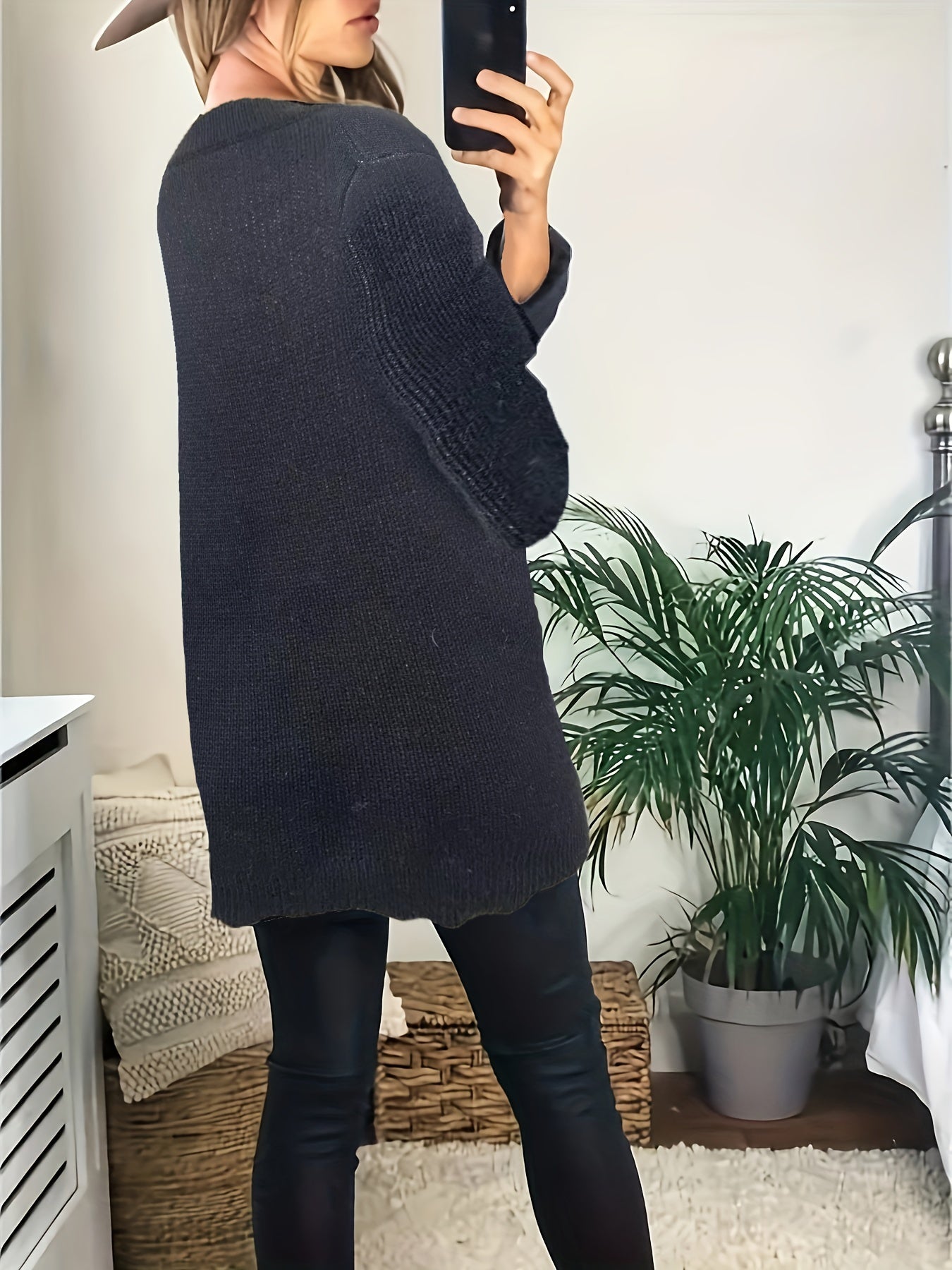 Casual Star Print Round Neck Tunic Sweater